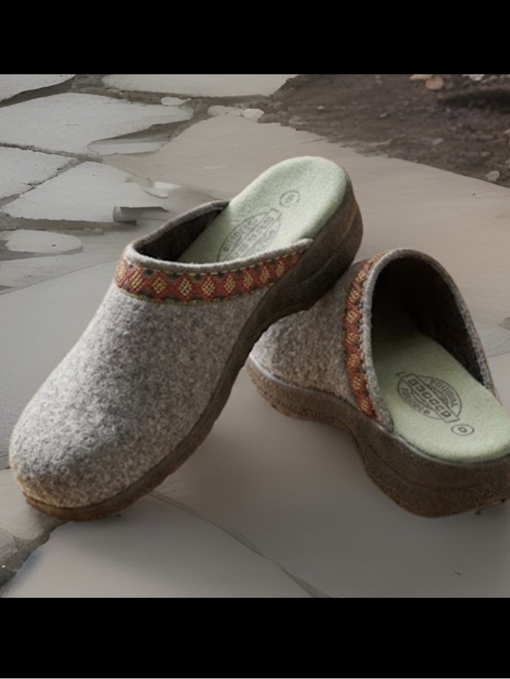 Women's Gray Wool Slip-On Clog Braided Trim 9.5